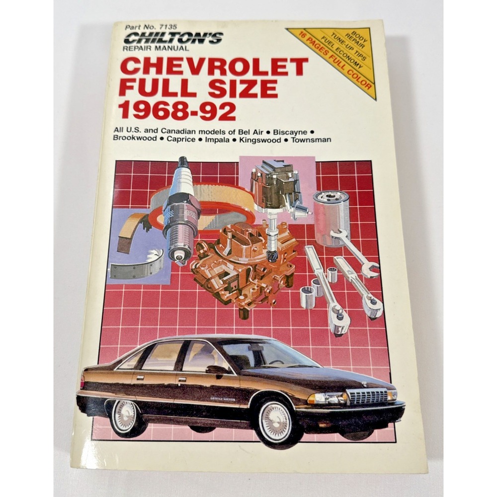 Chilton Repair Manual Chevrolet Full Size 1968-92 White 7135 Impala Caprice
